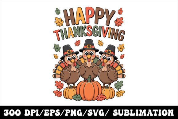 Adorable Turkey Family Graphic: Perfect for Thanksgiving